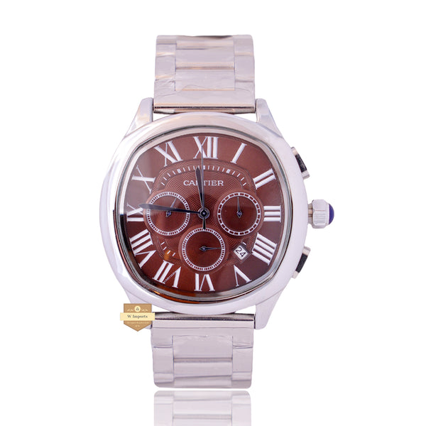 NEW LATEST CHRONOGRAPH COLLECTION SILVER WITH BROWN DIAL & CHAIN WATCH