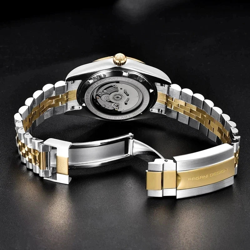 PAGANI DESIGN DATEJUST MODE AUTOMATIC MACHINE TWO TONE STAINLESS STEEL CHAIN WATCH SKU-PD-1645