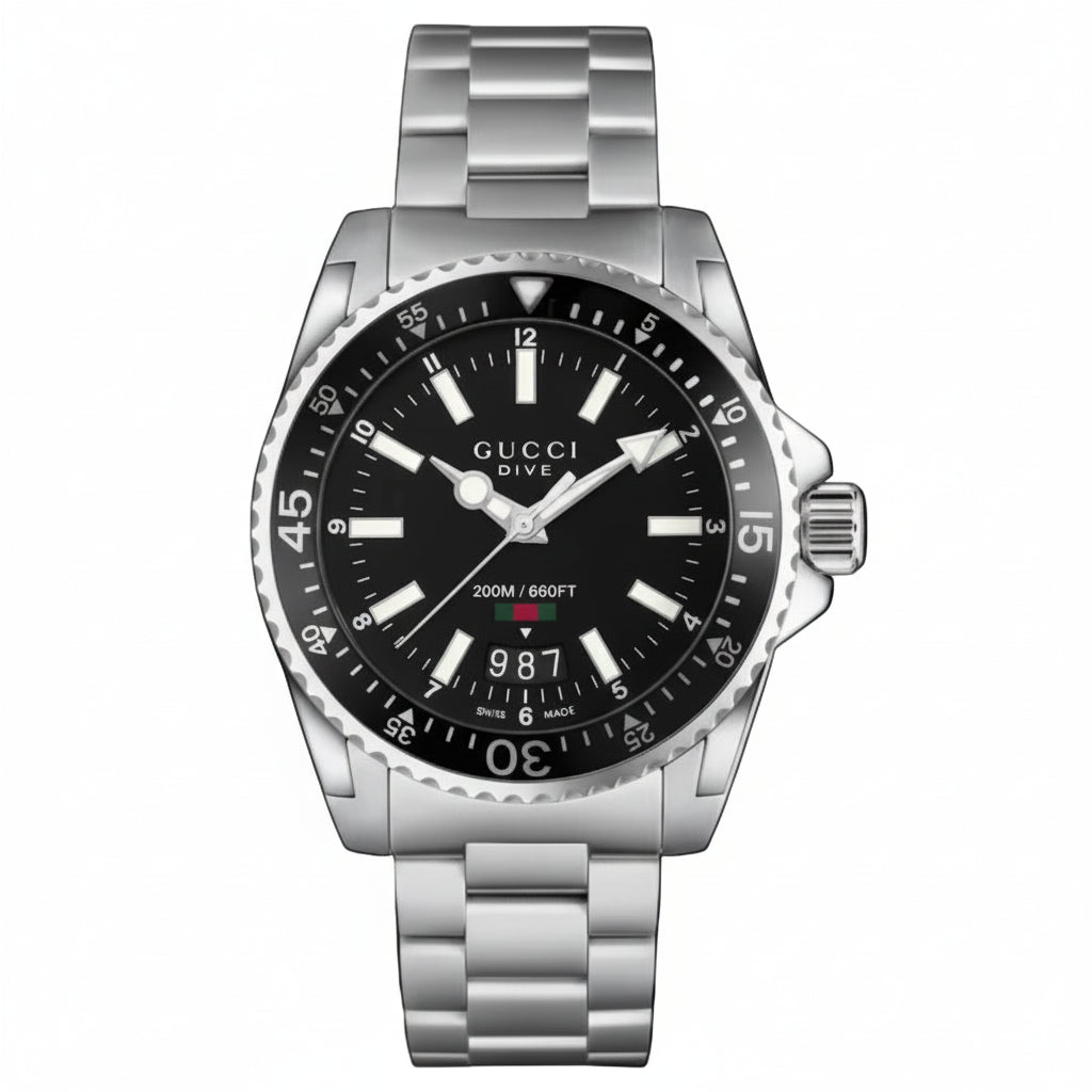 Gucci Men’s Swiss Made Quartz Stainless Steel Black Dial 40mm Watch YA136301A