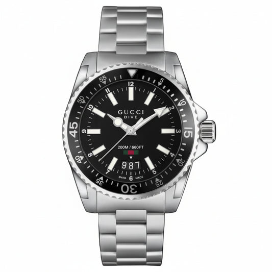 Gucci Men’s Swiss Made Quartz Stainless Steel Black Dial 40mm Watch YA136301A