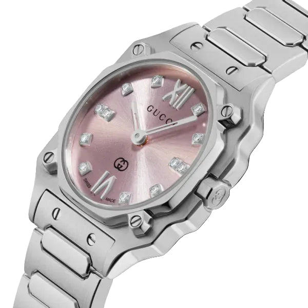 Gucci Women’s Quartz Swiss Made Silver Stainless Steel Pink Dial 24mm Watch YA166501