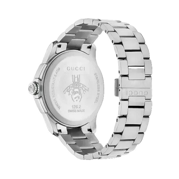 Gucci Men’s Swiss Made Quartz Silver Stainless Steel Black Dial 44mm Watch YA126267