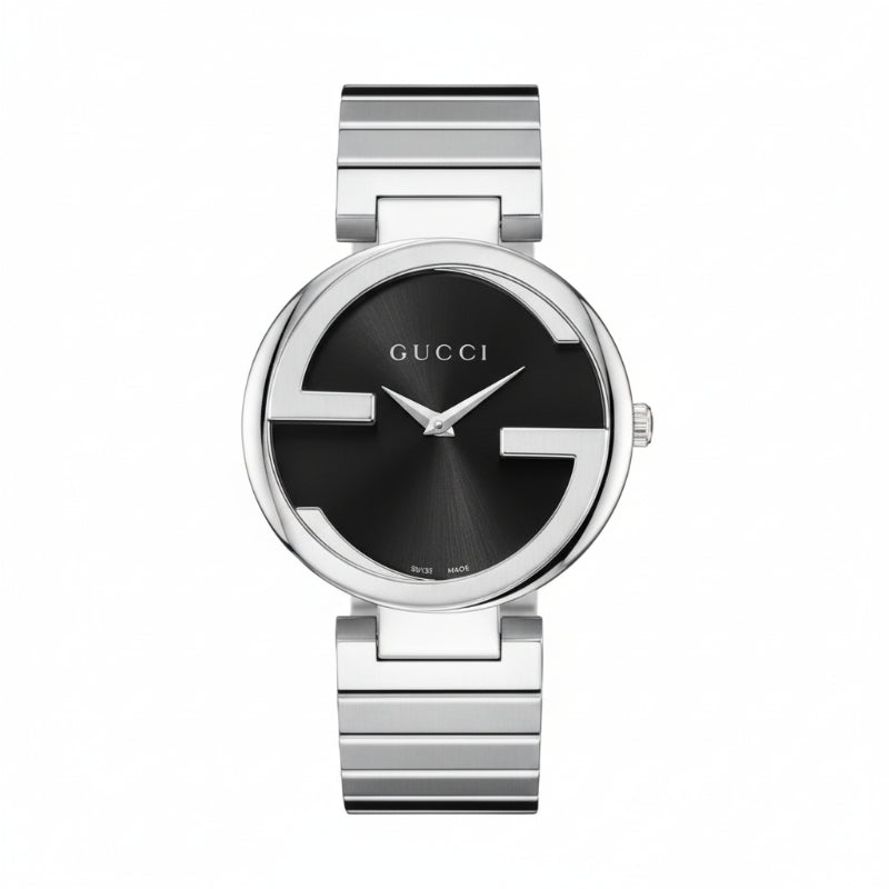 Gucci Women’s Swiss Made Quartz Silver Stainless Steel Black Dial 37mm Watch YA133307