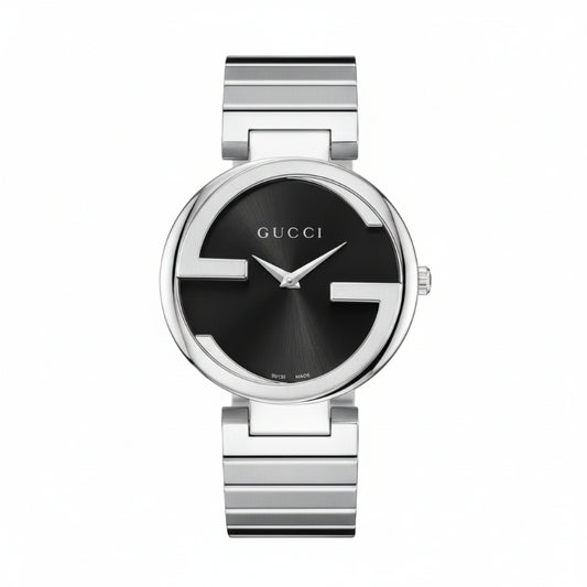 Gucci Women’s Swiss Made Quartz Silver Stainless Steel Black Dial 37mm Watch YA133307
