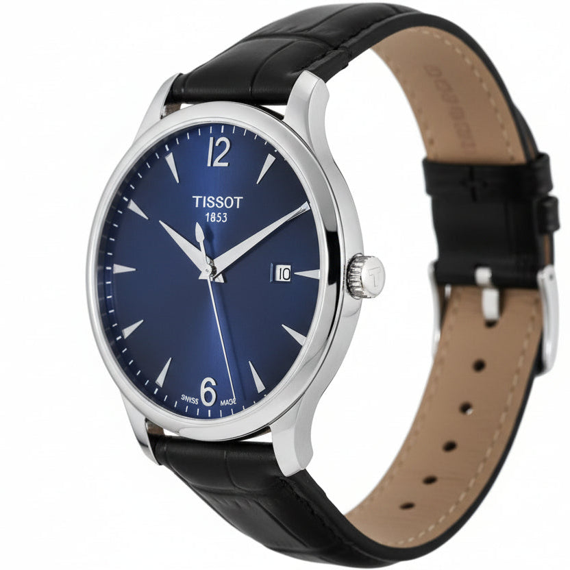 TISSOT Men’s Swiss Made Quartz Black Leather Strap Blue Dial 42mm Watch T063.610.16.047.00
