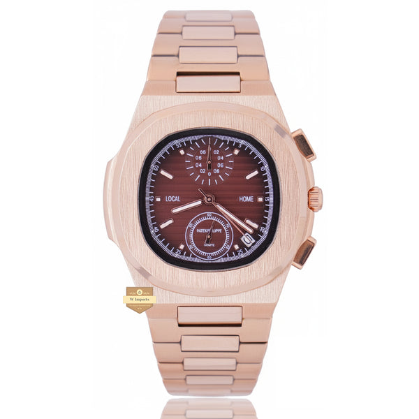 NEW LATEST CHRONOGRAPH COLLECTION  ROSE GOLD WITH BROWN DAIL CHAIN WATCH