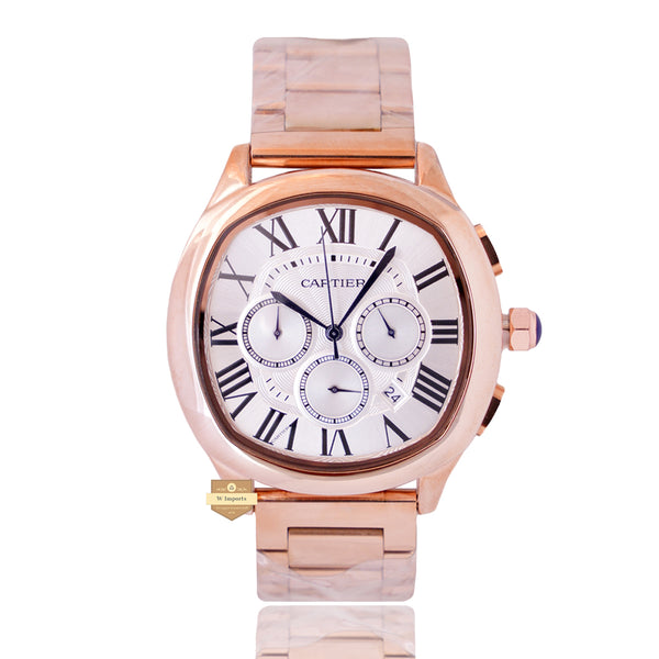 NEW LATEST CHRONOGRAPH COLLECTION ROSE GOLD WITH WHITE DIAL & CHAIN WATCH