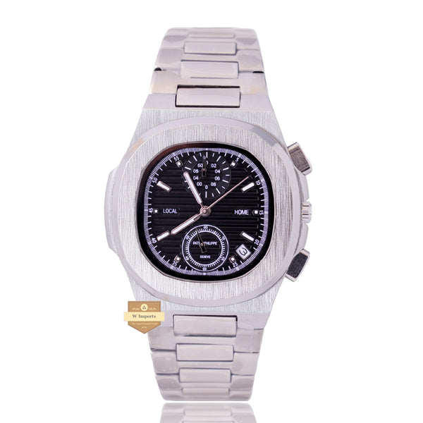 NEW LATEST CHRONOGRAPH COLLECTION SILVER WITH BLACK DAIL CHAIN WATCH