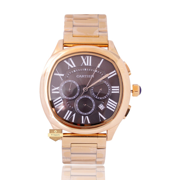 NEW LATEST CHRONOGRAPH COLLECTION YELLOW GOLD WITH BLACK DIAL & CHAIN WATCH