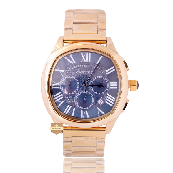 NEW LATEST CHRONOGRAPH COLLECTION YELLOW GOLD WITH BLUE DIAL & CHAIN WATCH