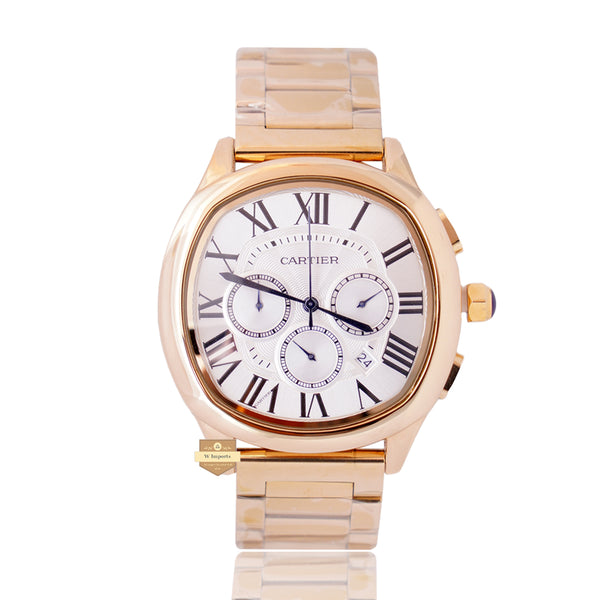 NEW LATEST CHRONOGRAPH COLLECTION YELLOW GOLD WITH WHITE DIAL & CHAIN WATCH