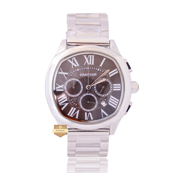 NEW LATEST CHRONOGRAPH COLLECTION SILVER WITH BLACK DIAL & CHAIN WATCH