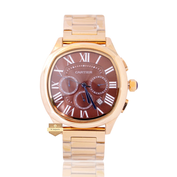 NEW LATEST CHRONOGRAPH COLLECTION YELLOW GOLD WITH BROWN DIAL & CHAIN WATCH