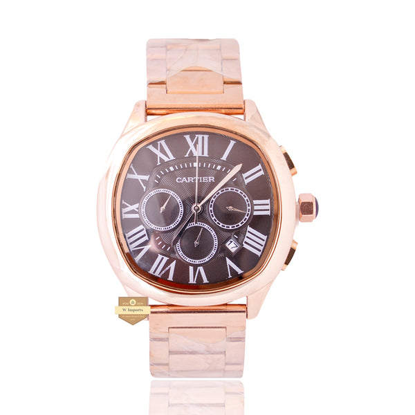 NEW LATEST CHRONOGRAPH COLLECTION ROSE GOLD WITH BLACK DIAL & CHAIN WATCH