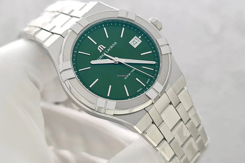 Maurice Lacroix Men’s Quartz Swiss Made Silver Stainless Steel Green Dial 40mm Watch AI1108-SS002-630-1