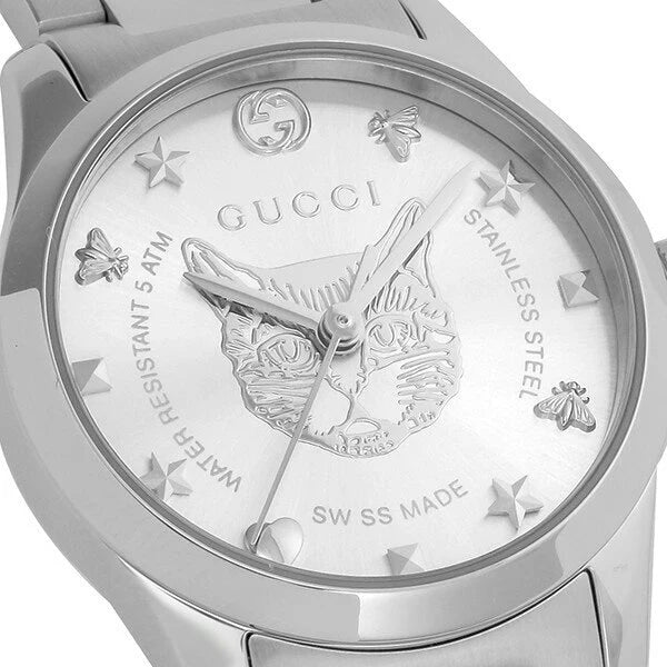 Gucci Women’s Swiss Made Quartz Silver Stainless Steel Silver Dial 27mm Watch YA126595