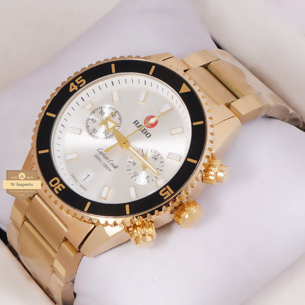 NEW LATEST CHRONOGRAPH COLLECTION YELLOW GOLD WITH SILVER DAIL & CHAIN WATCH