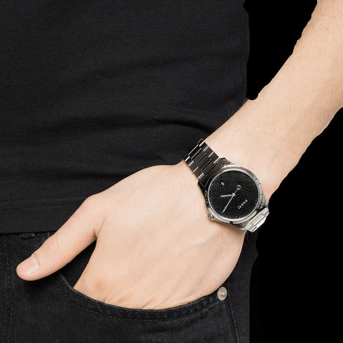 Gucci Men’s Swiss Made Quartz Stainless Steel Black Dial 38mm Watch YA126460