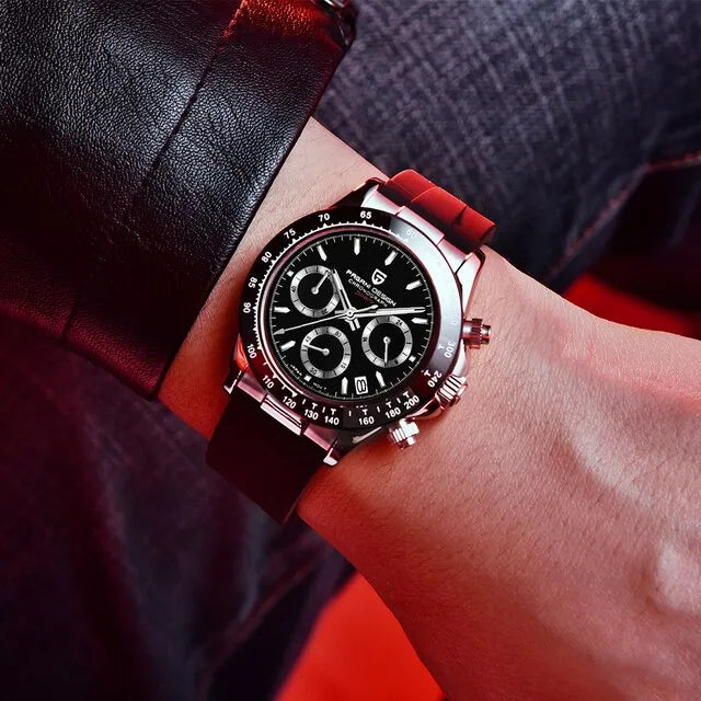 PAGANI DESIGN MEN'S WATCH CHRONOGRAPH SILVER STAINLESS STEEL BLACK DAIL BLACK SILICON STRAP WATCH SKU-PD-1664