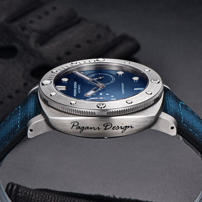 PAGANI DESIGN MEN'S SILVER STAINLESS STEEL BLUE DAIL BLUE NYLON STRAP AUTOMATIC MOVEMENT SKU-PD1767