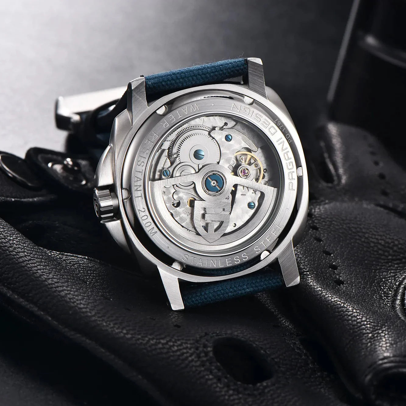 PAGANI DESIGN MEN'S SILVER STAINLESS STEEL BLUE DAIL BLUE NYLON STRAP AUTOMATIC MOVEMENT SKU-PD1767