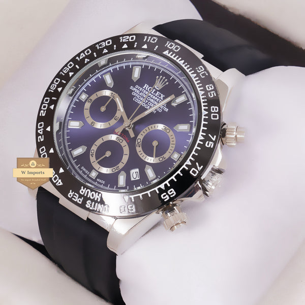 NEW LATEST CHRONOGRAPH COLLECTION SILVER WITH BLUE DAIL & SILICON STRAP WATCH