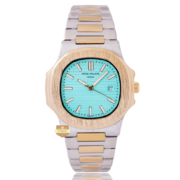 NEW LATEST COLLECTION  TWO TONE YELLOW GOLD WITH TIFFANY BLUE DAIL CHAIN WATCH
