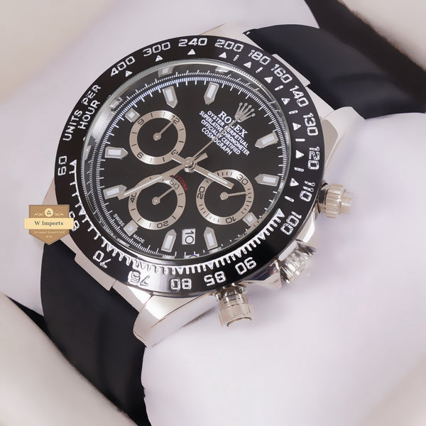 NEW LATEST CHRONOGRAPH COLLECTION SILVER WITH BLACK DAIL & SILICON STRAP WATCH