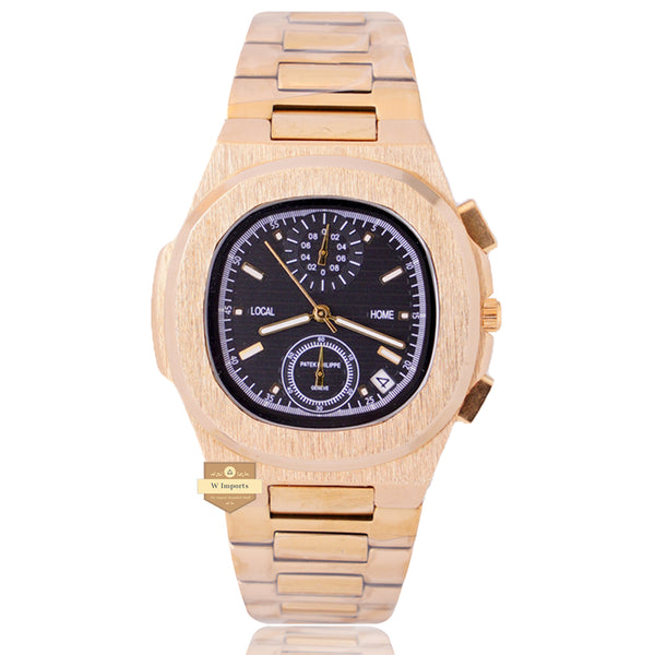 NEW LATEST CHRONOGRAPH COLLECTION  YELLOW GOLD WITH BLACK DAIL CHAIN WATCH