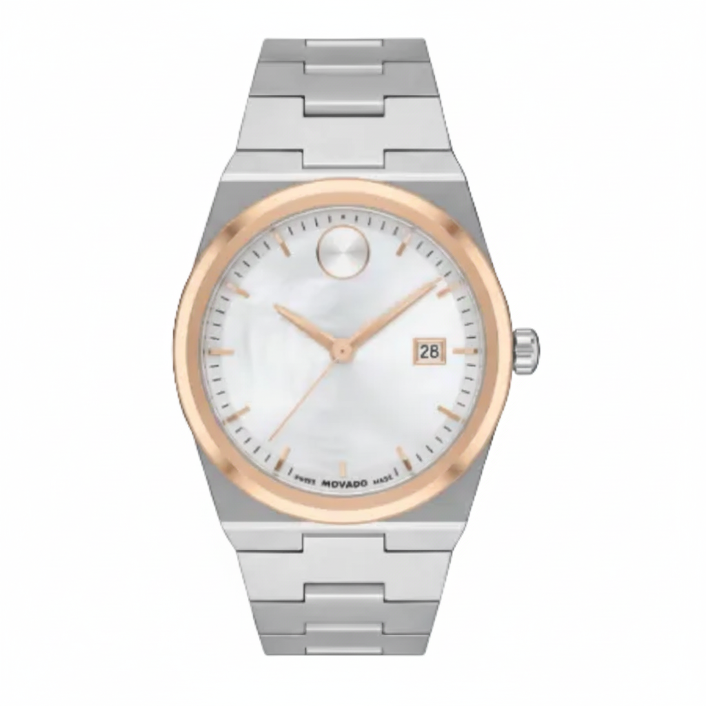 Movado Men’s Swiss Made Quartz BOLD Two Tone Rose Gold Stainless Steel Black Dial 40mm Watch 3600972