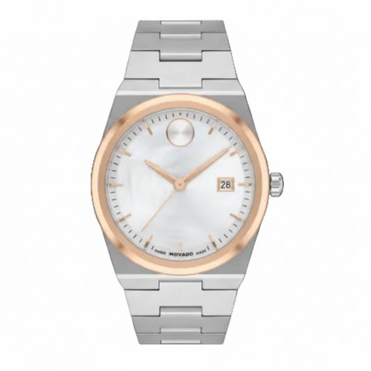 Movado Men’s Swiss Made Quartz BOLD Two Tone Rose Gold Stainless Steel Black Dial 40mm Watch 3600972