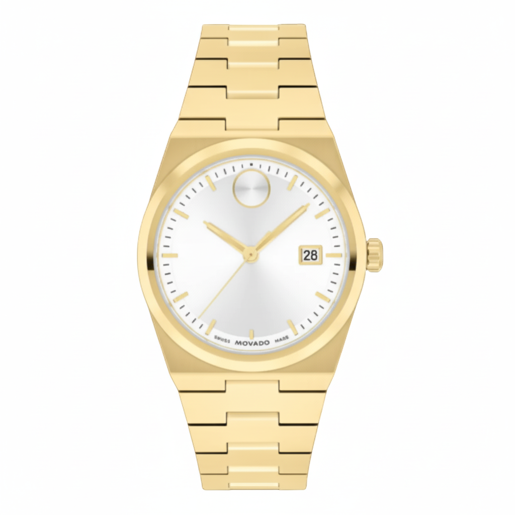 Movado Women’s Swiss Made Quartz BOLD Gold Stainless Steel White Dial 35mm Watch 3601187