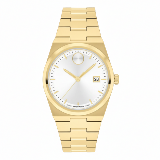 Movado Women’s Swiss Made Quartz BOLD Gold Stainless Steel White Dial 35mm Watch 3601187
