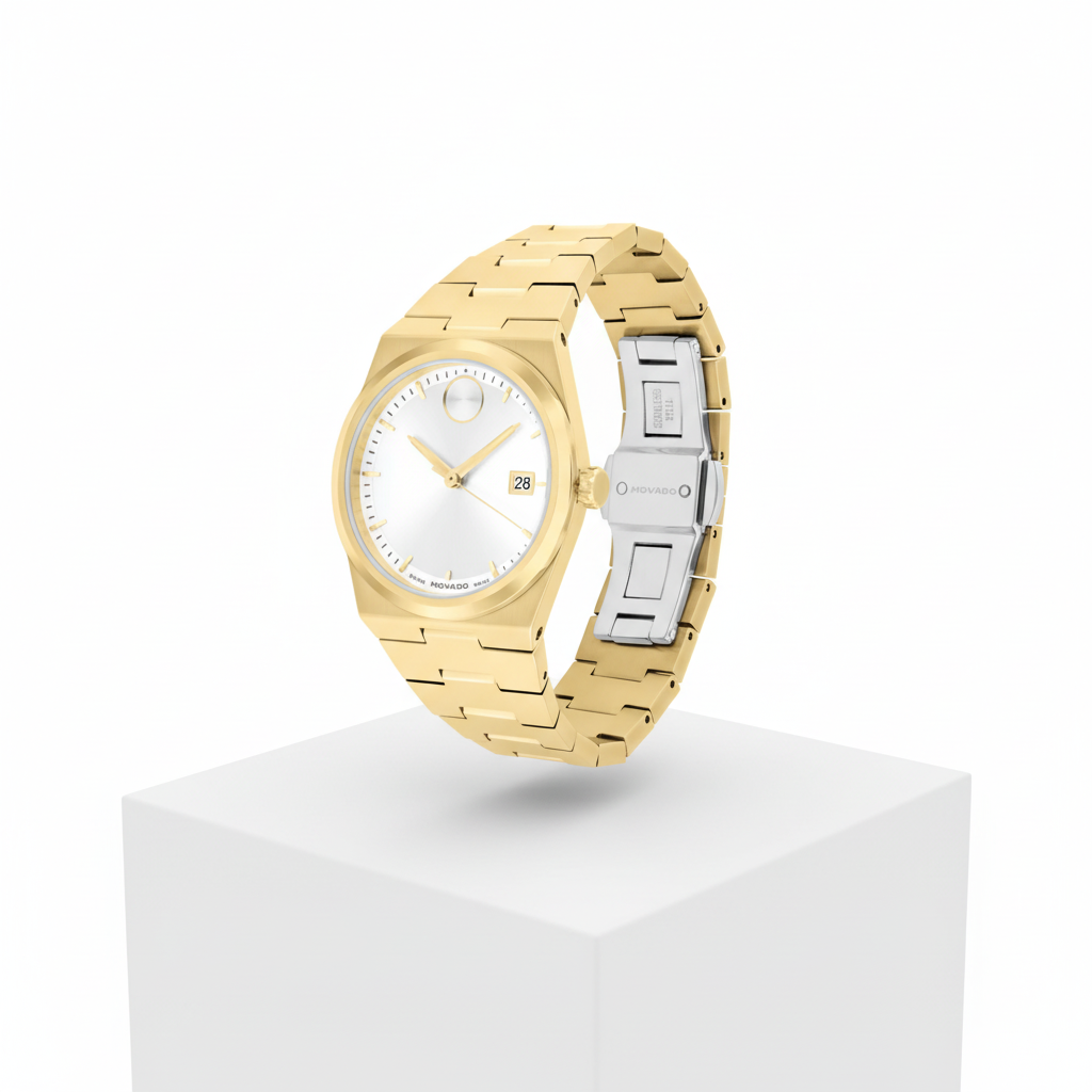 Movado Women’s Swiss Made Quartz BOLD Gold Stainless Steel White Dial 35mm Watch 3601187