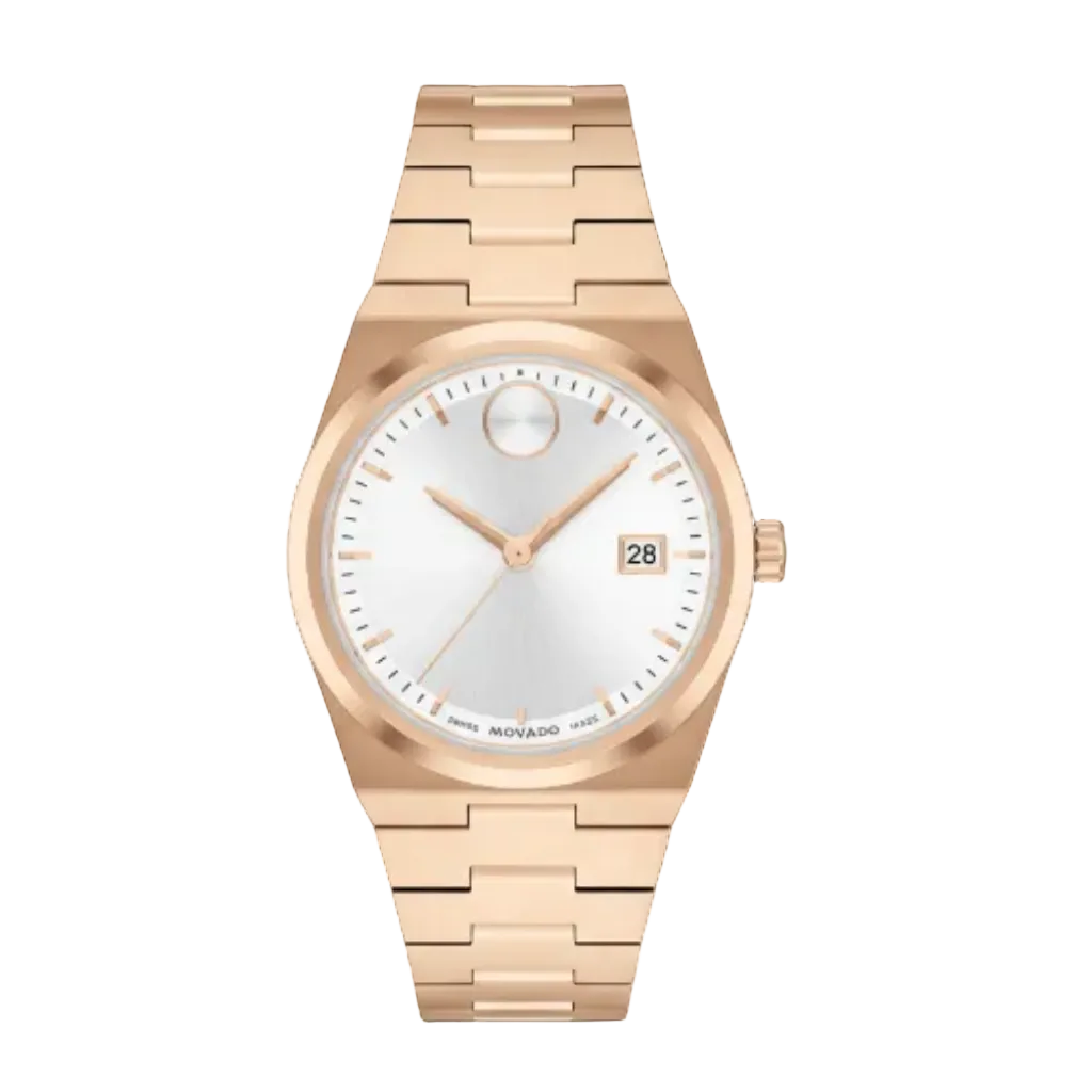 Movado Women’s Swiss Made Quartz BOLD Rose Gold Stainless Steel White Dial 35mm Watch 3601188