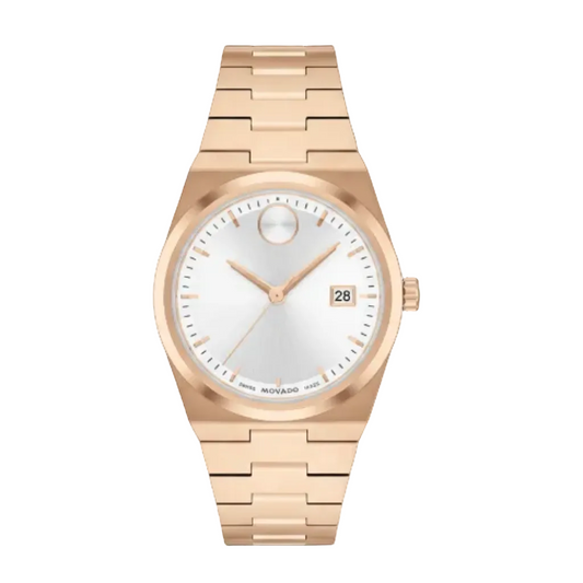 Movado Women’s Swiss Made Quartz BOLD Rose Gold Stainless Steel White Dial 35mm Watch 3601188