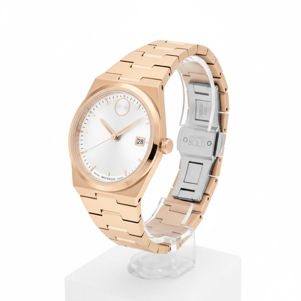 Movado Women’s Swiss Made Quartz BOLD Rose Gold Stainless Steel White Dial 35mm Watch 3601188