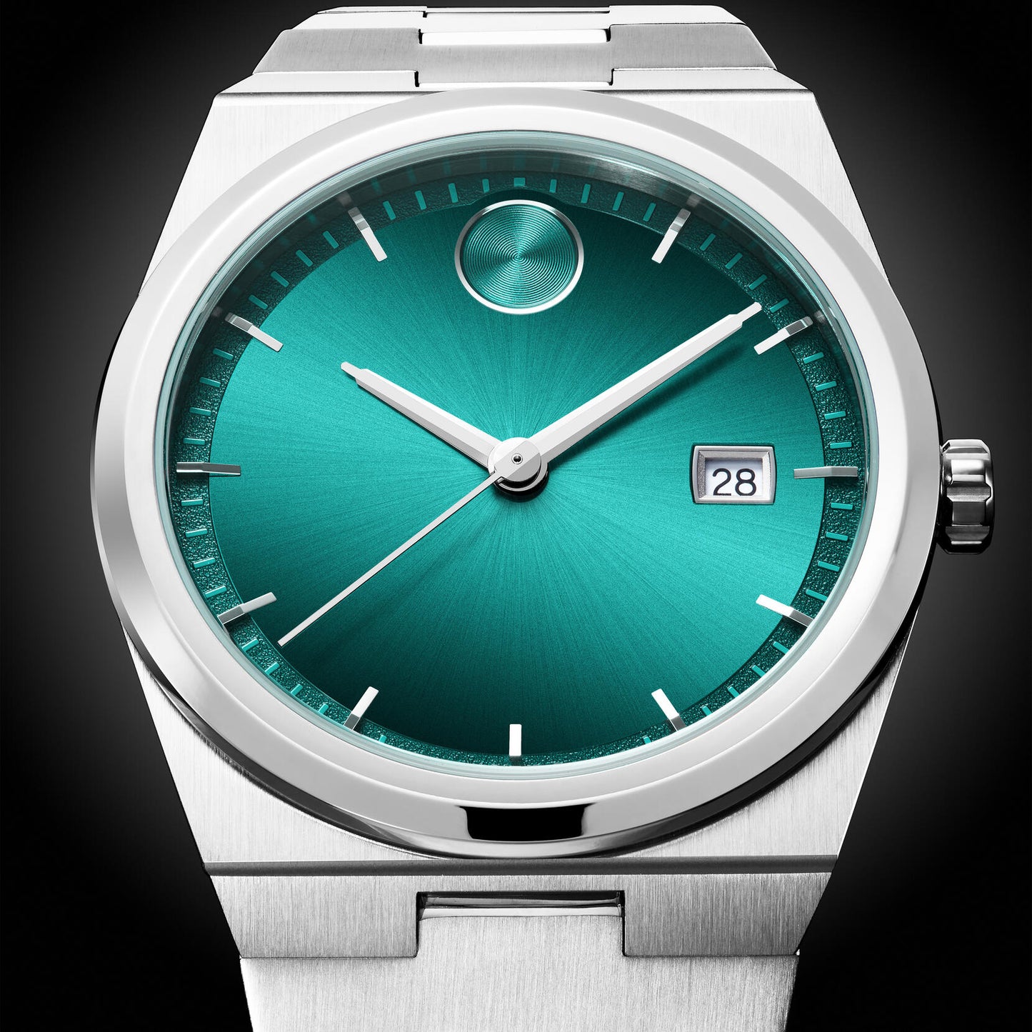Movado Men’s Swiss Made Quartz BOLD Stainless Steel Green Sunray Dial 40mm Watch 3601222