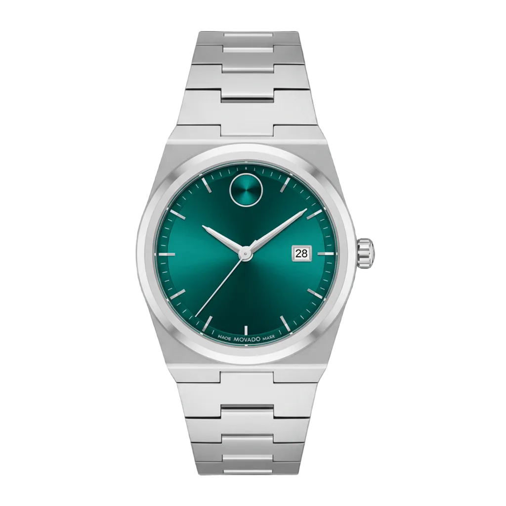 Movado Men’s Swiss Made Quartz BOLD Stainless Steel Green Sunray Dial 40mm Watch 3601222