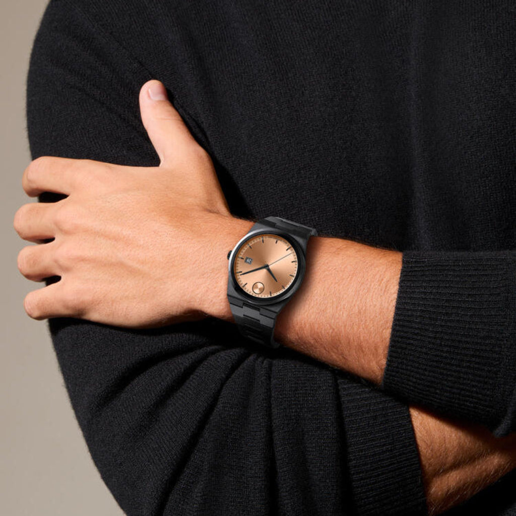 Movado Men’s Swiss Made Quartz BOLD Stainless Steel Rose Gold Sunray Dial 40mm Watch 3601244