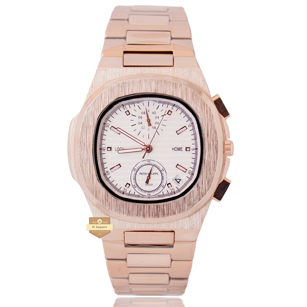 NEW LATEST CHRONOGRAPH COLLECTION ROSE GOLD WITH WHITE DAIL CHAIN WATCH