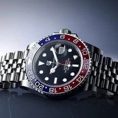 PAGANI DESIGN MEN'S WATCH GMT SILVER JUBILEE STAINLESS STEEL AUTOMATIC BLACK DAIL PEPSI WATCH SKU-