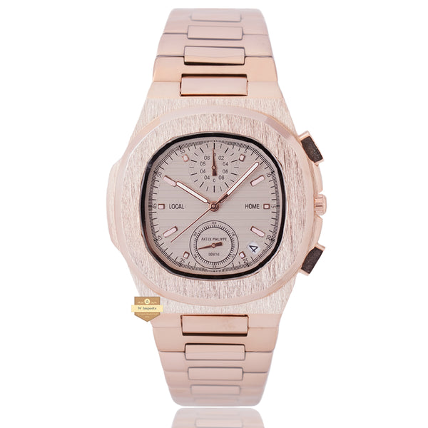 NEW LATEST CHRONOGRAPH COLLECTION  ROSE GOLD WITH GREY DAIL CHAIN WATCH