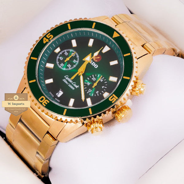 NEW LATEST CHRONOGRAPH COLLECTION YELLOW GOLD WITH GREEN DAIL & CHAIN WATCH