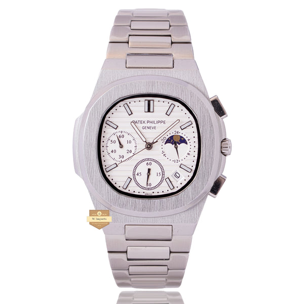 NEW LATEST CHRONOGRAPH COLLECTION  SILVER WITH WHITE DAIL MOON PHASE  CHAIN WATCH