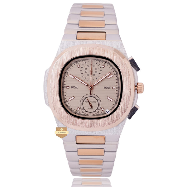 NEW LATEST CHRONOGRAPH COLLECTION  TWO TONE ROSE GOLD WITH GREY DAIL CHAIN WATCH
