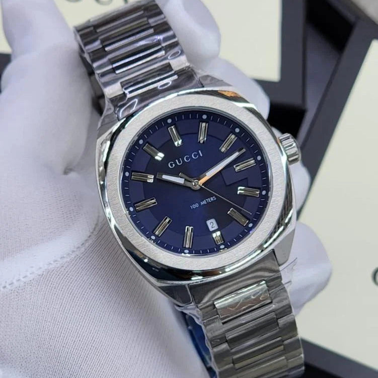 Gucci Men’s Swiss Made Quartz Stainless Steel Blue Dial 41mm Watch YA142303