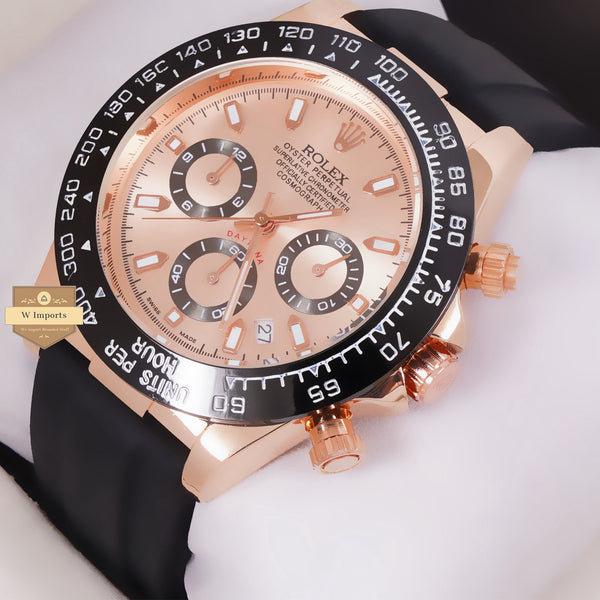 NEW LATEST CHRONOGRAPH COLLECTION ROSE GOLD WITH ROSE GOLD DAIL & SILICON STRAP WATCH