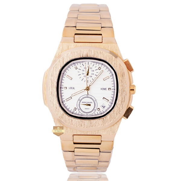 NEW LATEST CHRONOGRAPH COLLECTION  YELLOW GOLD WITH WHITE DAIL CHAIN WATCH