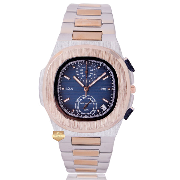 NEW LATEST CHRONOGRAPH COLLECTION  TWO TONE ROSE GOLD  WITH BLUE DAIL CHAIN WATCH
